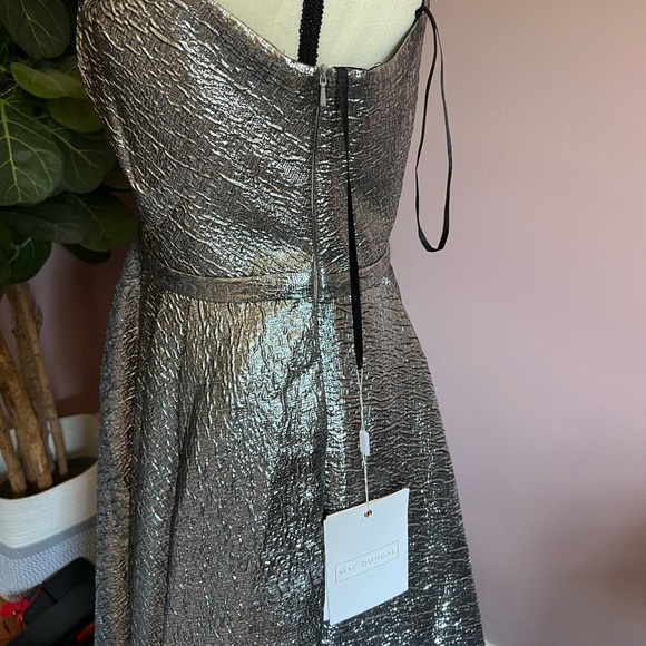 Mac Duggal Silver One Shoulder Bow Midi Dress Size 8 NWT - Picture 6 of 12